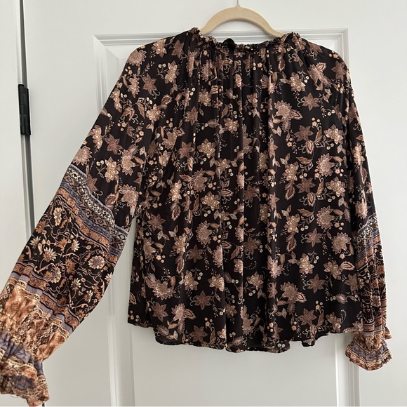 Floral Paisley Print Boho Peasant Blouse- Britain & Brooks Boutique Olivaceous - Picture 12 of 17